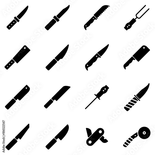 Knife icons collection. Collection of combat knives and survival knives