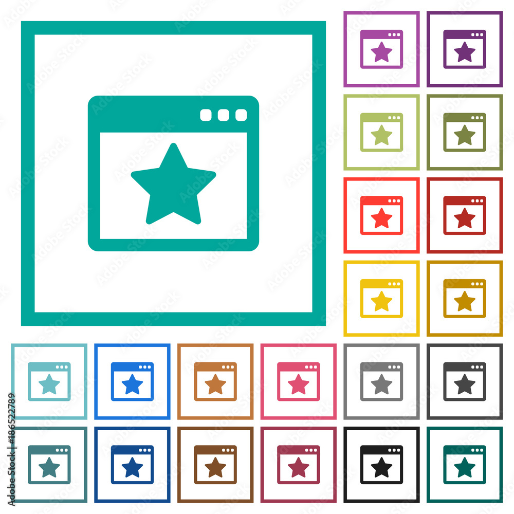 Favorite application flat color icons with quadrant frames