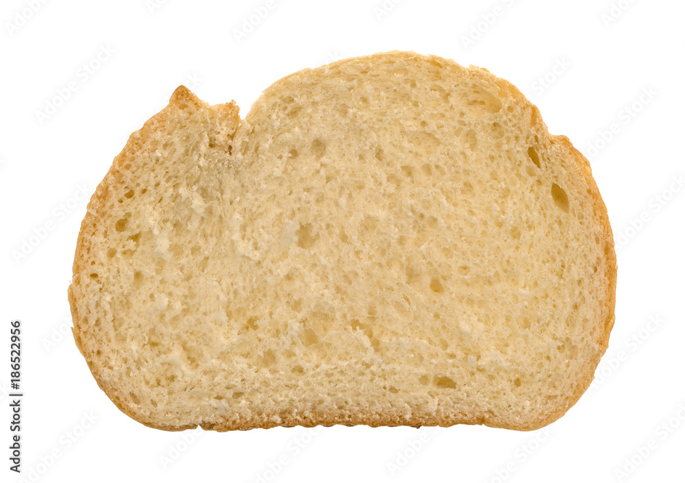 Top view of a slice of freshly baked homemade white bread isolated on a white background. Top view of a slice of freshly baked homemade white bread isolated on a white background.