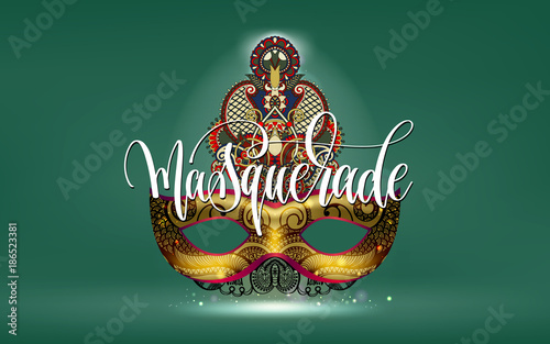 mardi gras masquerade holiday poster with golden mask