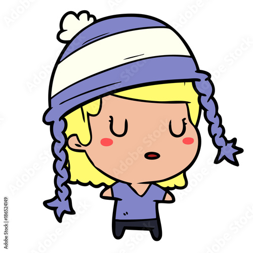 cartoon woman wearing hat © lineartestpilot