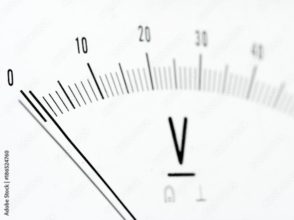 Detail of an analog voltmeter, pointer scale Detail of an analog voltmeter, pointer scale