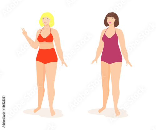 Fat and slim woman. Vector.