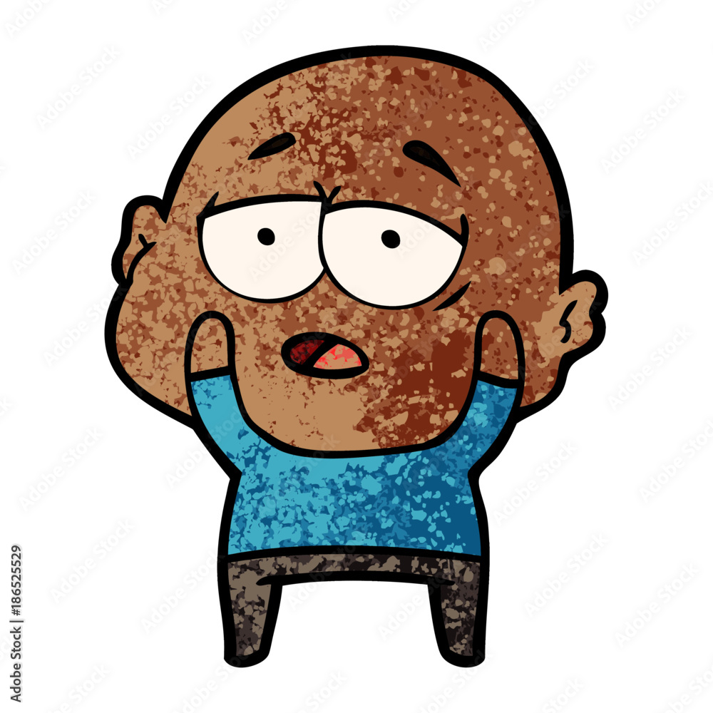 cartoon tired bald man