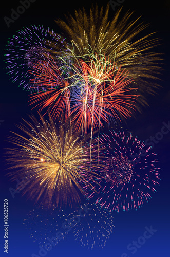 Fireworks celebration and the twilight sky background.