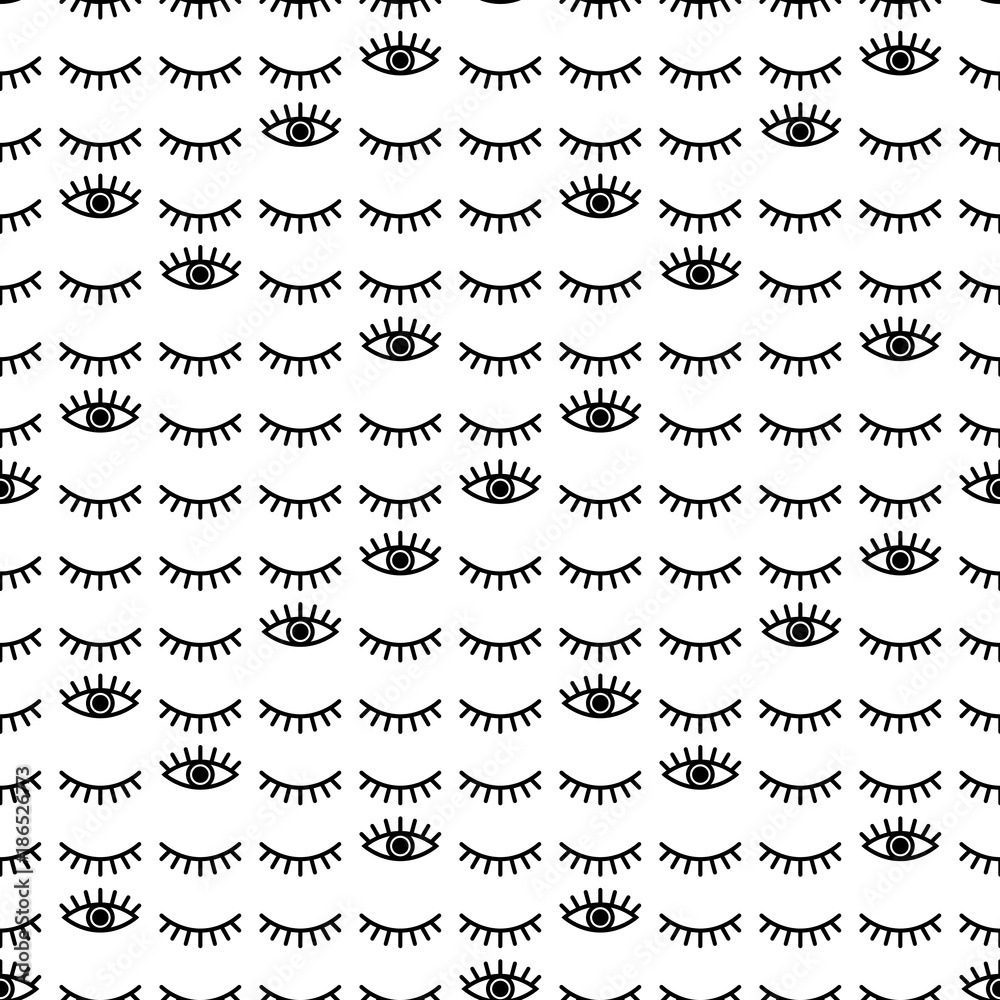 Seamless pattern with black and white eye and lash vector background ...