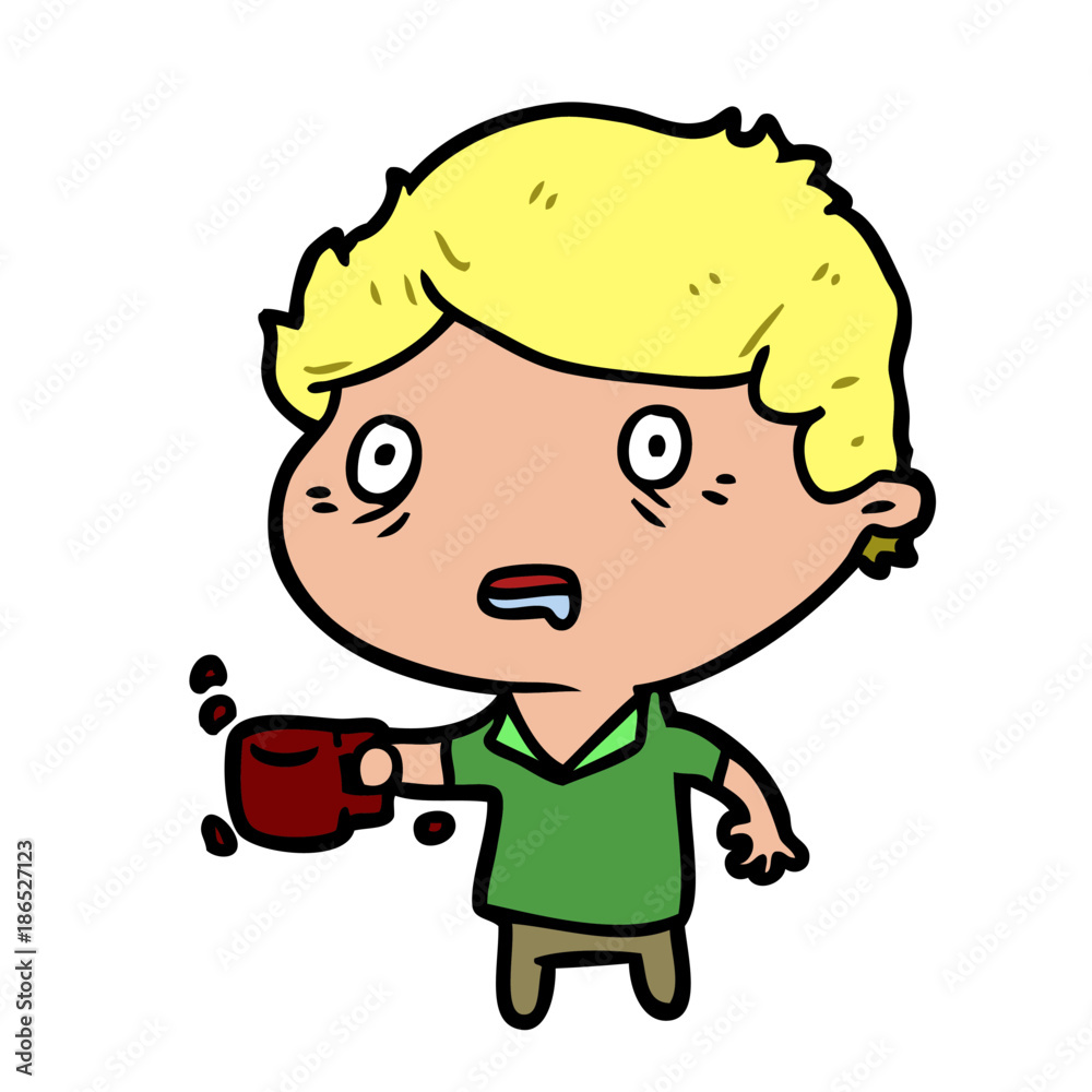 cartoon man jittery from drinking too much coffee cartoon man jittery from drinking too much coffee