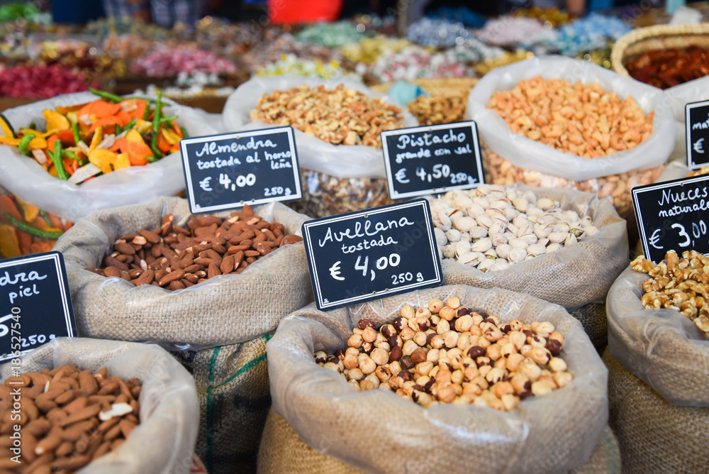 Nuts on market stall display