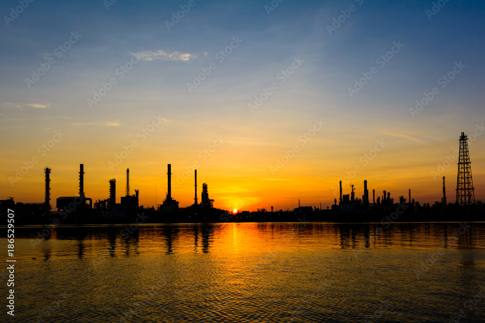 oil refineries and evening light.