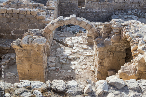 Fragment  of Monastery of St. Euthymius ruins located in Ma'ale Adumim industrial zone in Israel photo