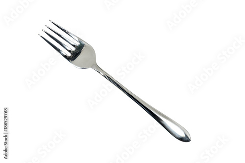 Stainless fork / Stainless fork on white background. Top view.