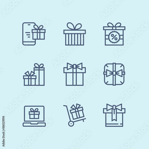 Outline Gift, present, surprise vector simple outline icons for web and mobile design pack 3