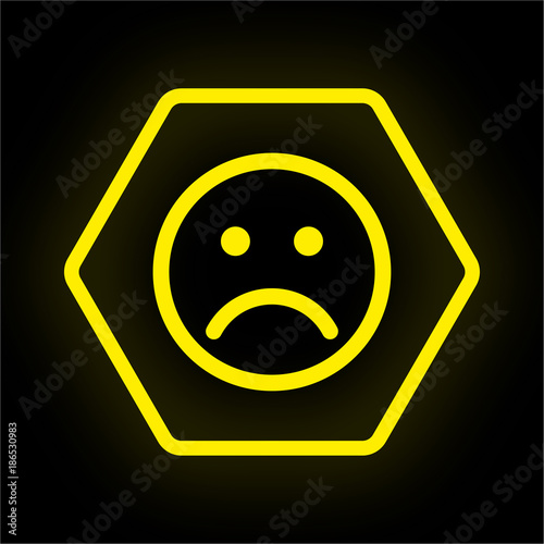 Neon Button Polygon - Unglücklicher Smiley
