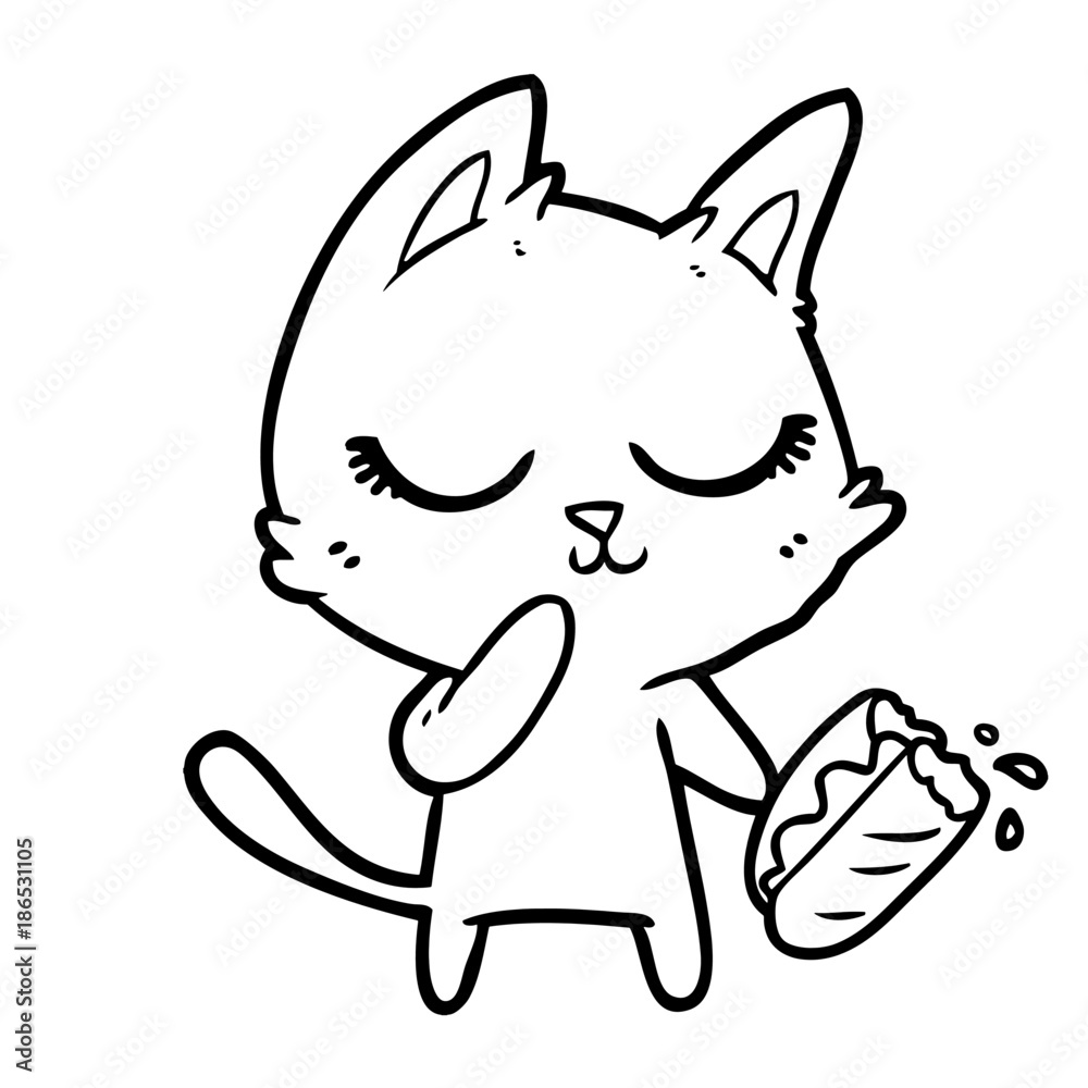 calm cartoon cat considering sharing a baguette calm cartoon cat considering sharing a baguette