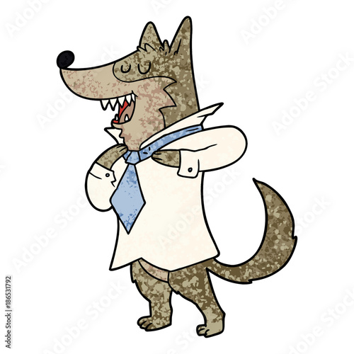 cartoon office wolf getting dressed