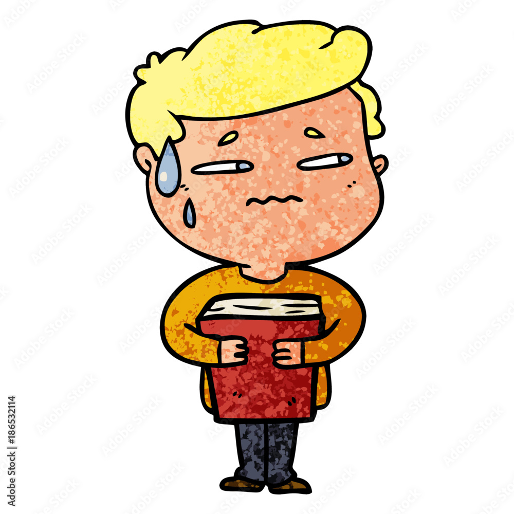 Fototapeta premium cartoon anxious boy carrying book