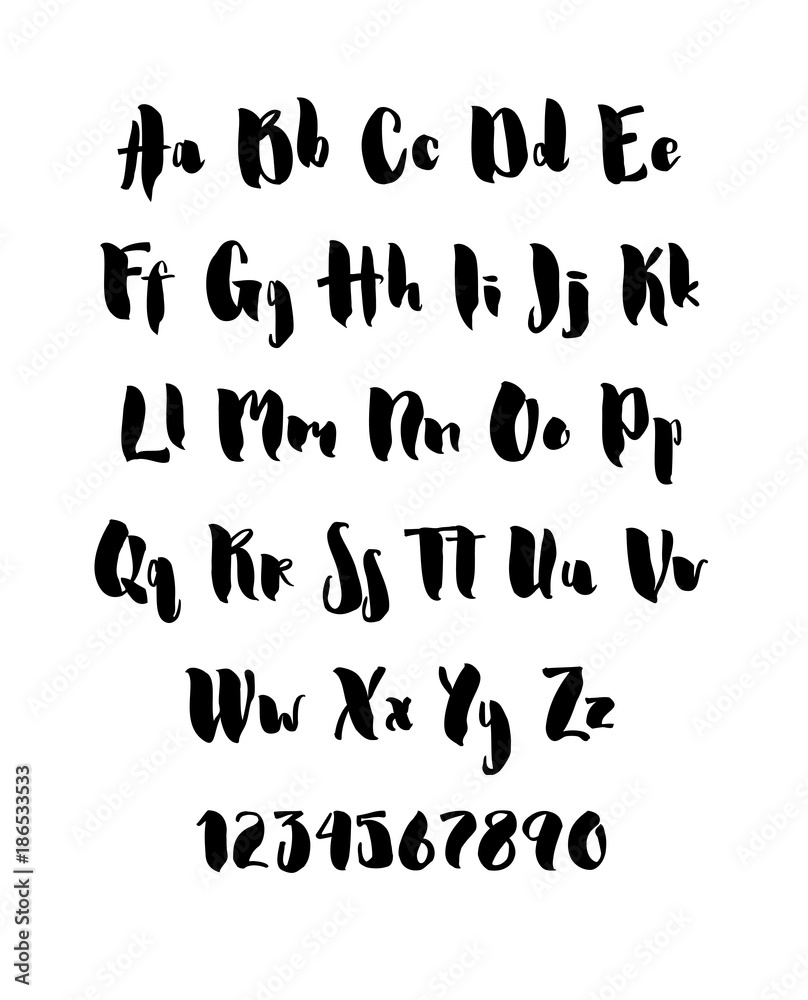 Handwritten brush style modern cursive font isolated on white background. Handwritten brush style modern cursive font isolated on white background.