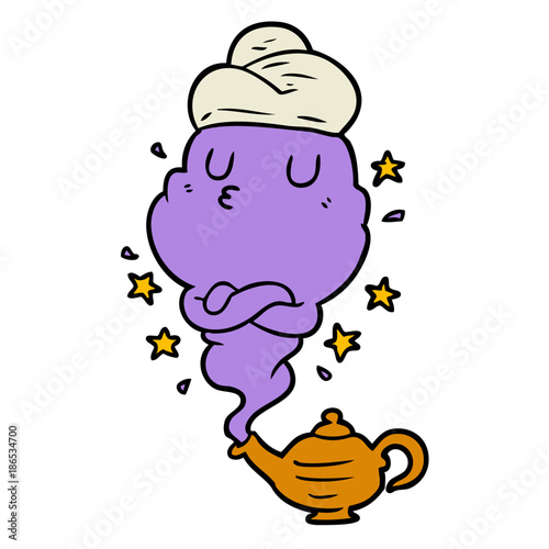 cute cartoon genie rising out of lamp