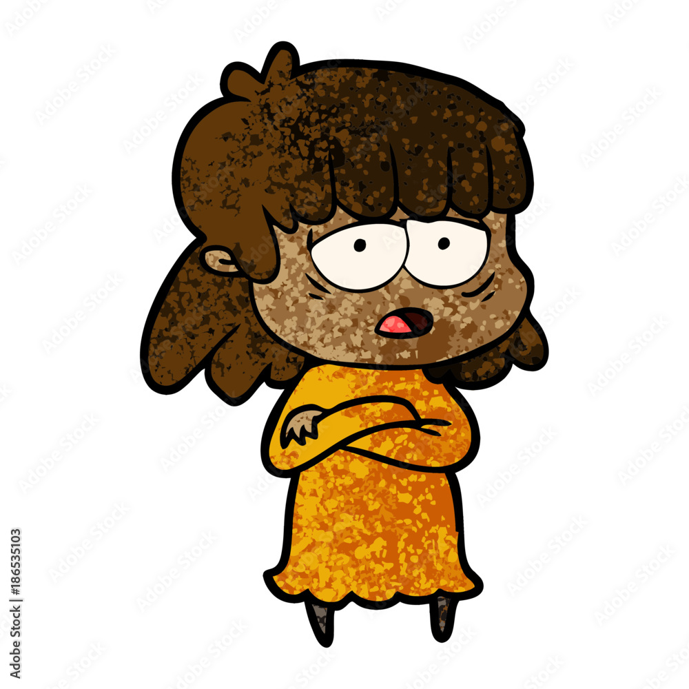 cartoon tired woman