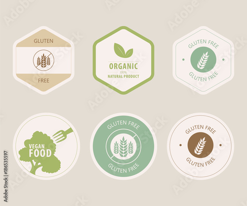 natural label and organic label. vintage green banner and badges design.