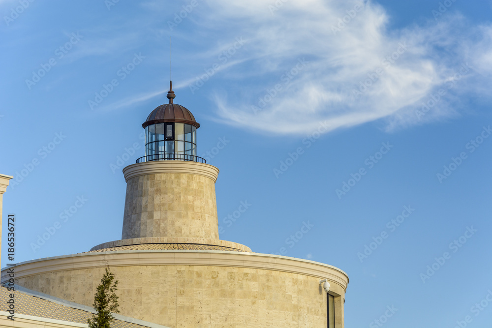 close up of Light house against blue sky