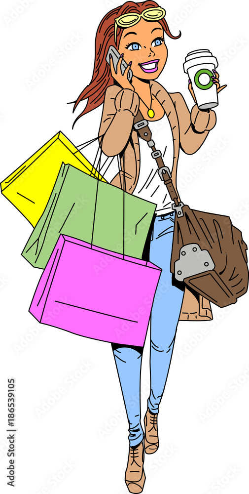 Woman Shopping vector clipart cartoon Stock Illustration | Adobe Stock