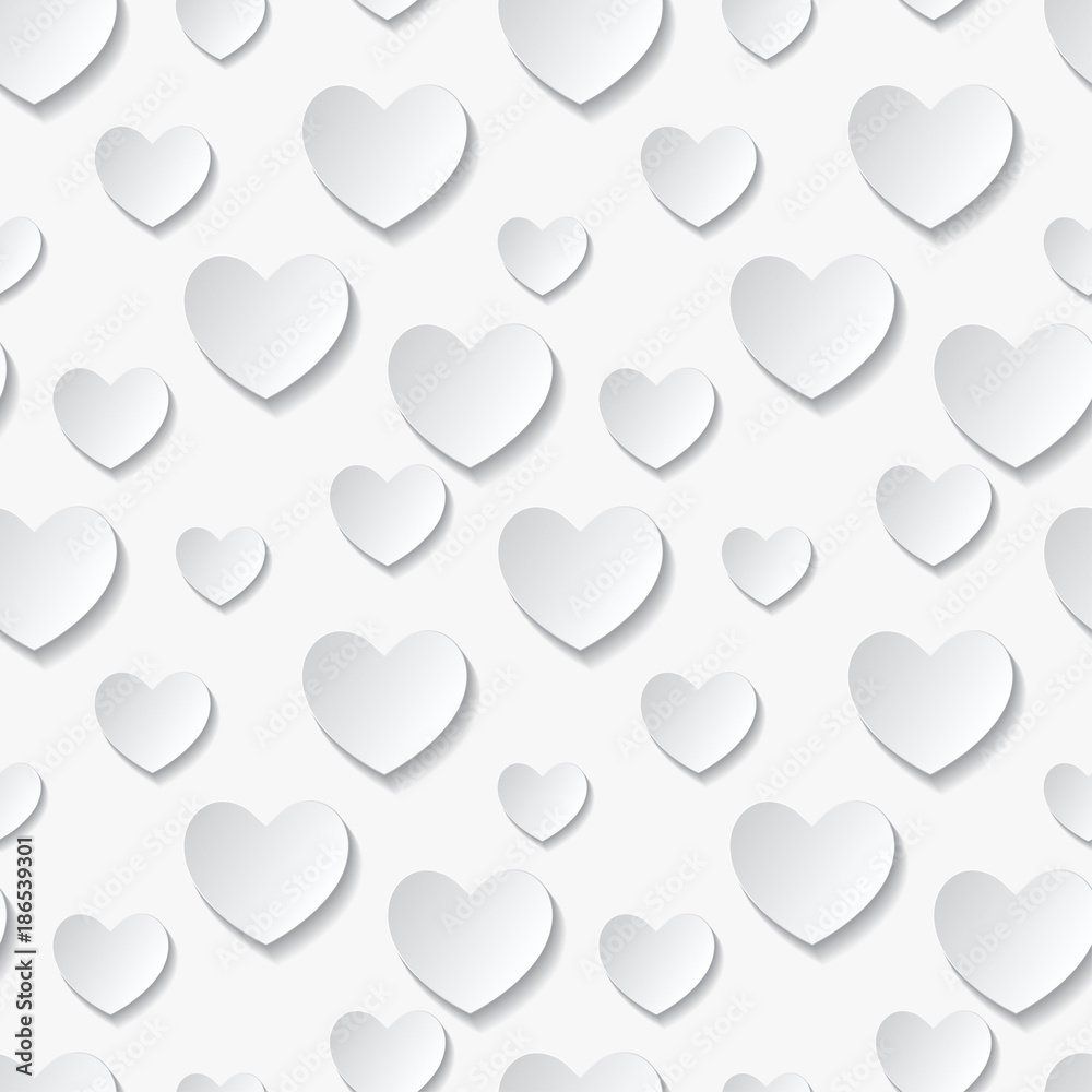Valentine's day seamless abstract romantic background with cut paper hearts. Vector illustration. Paper hearts cut from paper. International holiday of lovers.