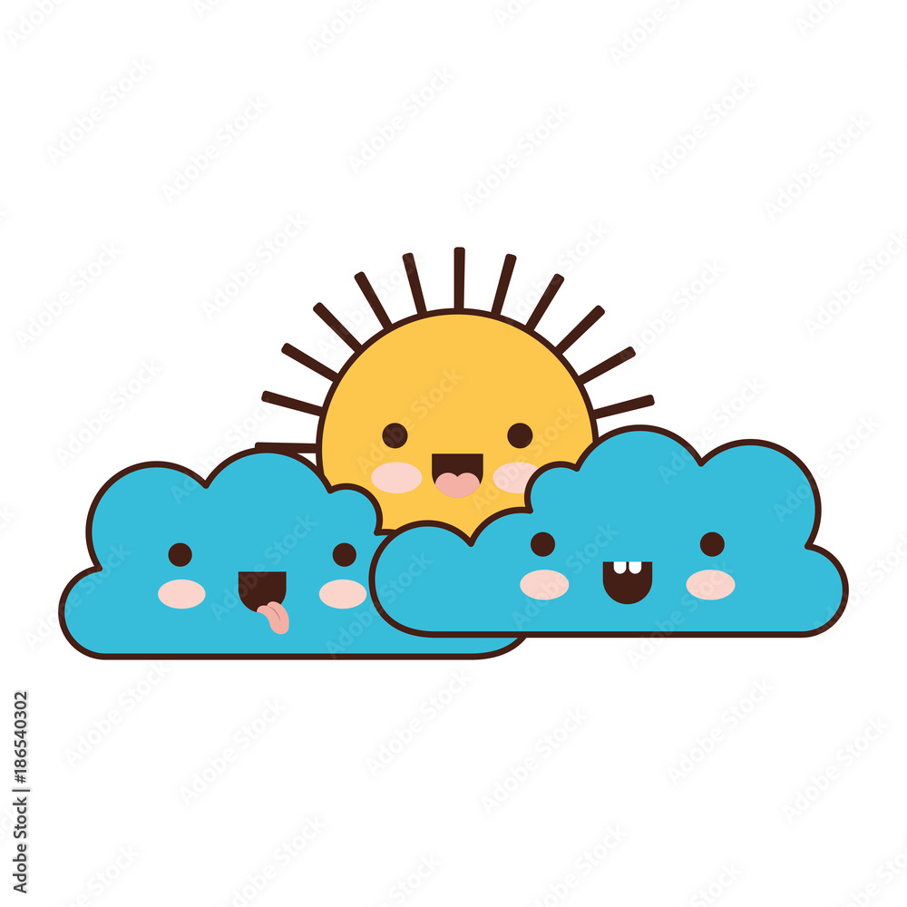 kawaii cloud cumulus and sun in colorful silhouette kawaii cloud cumulus and sun in colorful silhouette