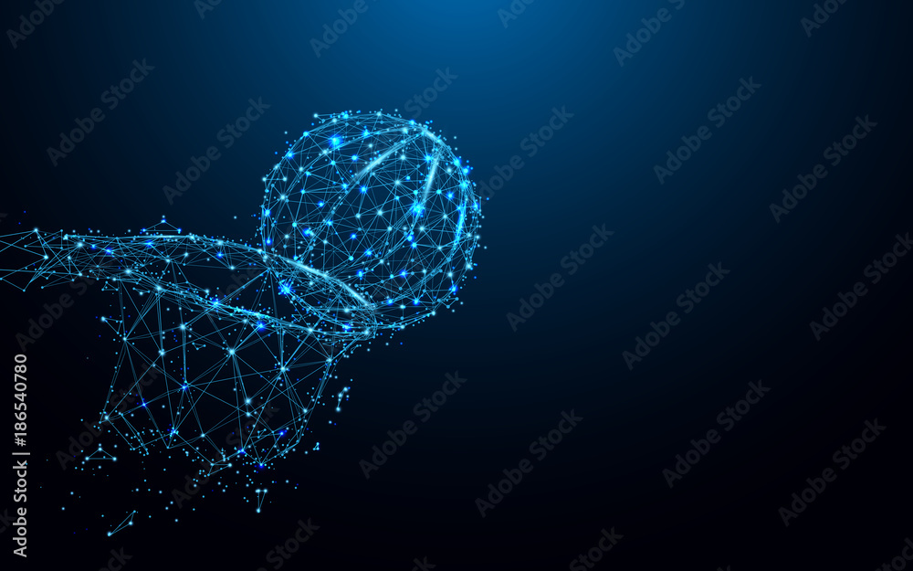 Fototapeta premium Abstract basketball slam dunk form lines and triangles, point connecting network on blue background. Illustration vector