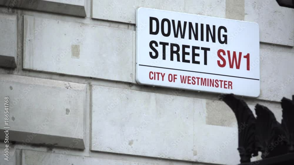 People walking by the Downing Street sign People walking by the Downing Street sign
