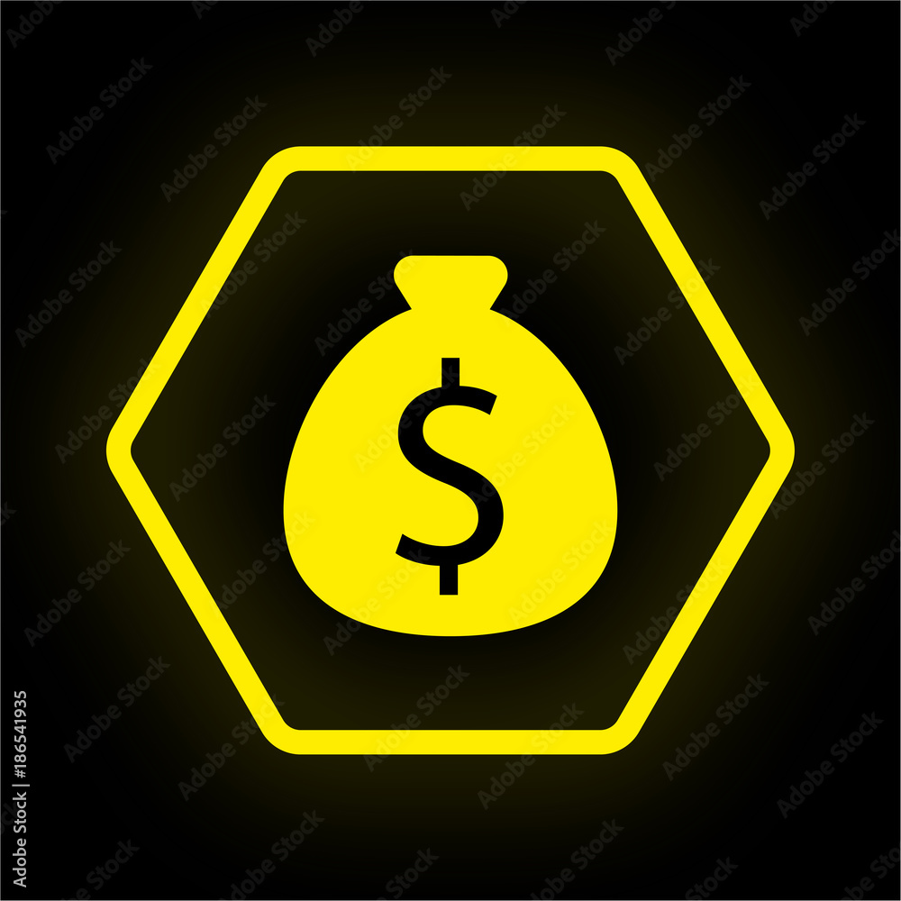 Neon Button Polygon - Geldsack Dollar Neon Button Polygon - Geldsack Dollar