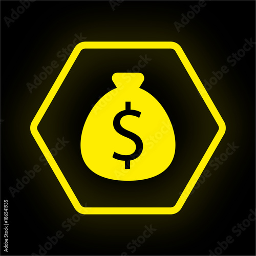 Neon Button Polygon - Geldsack Dollar