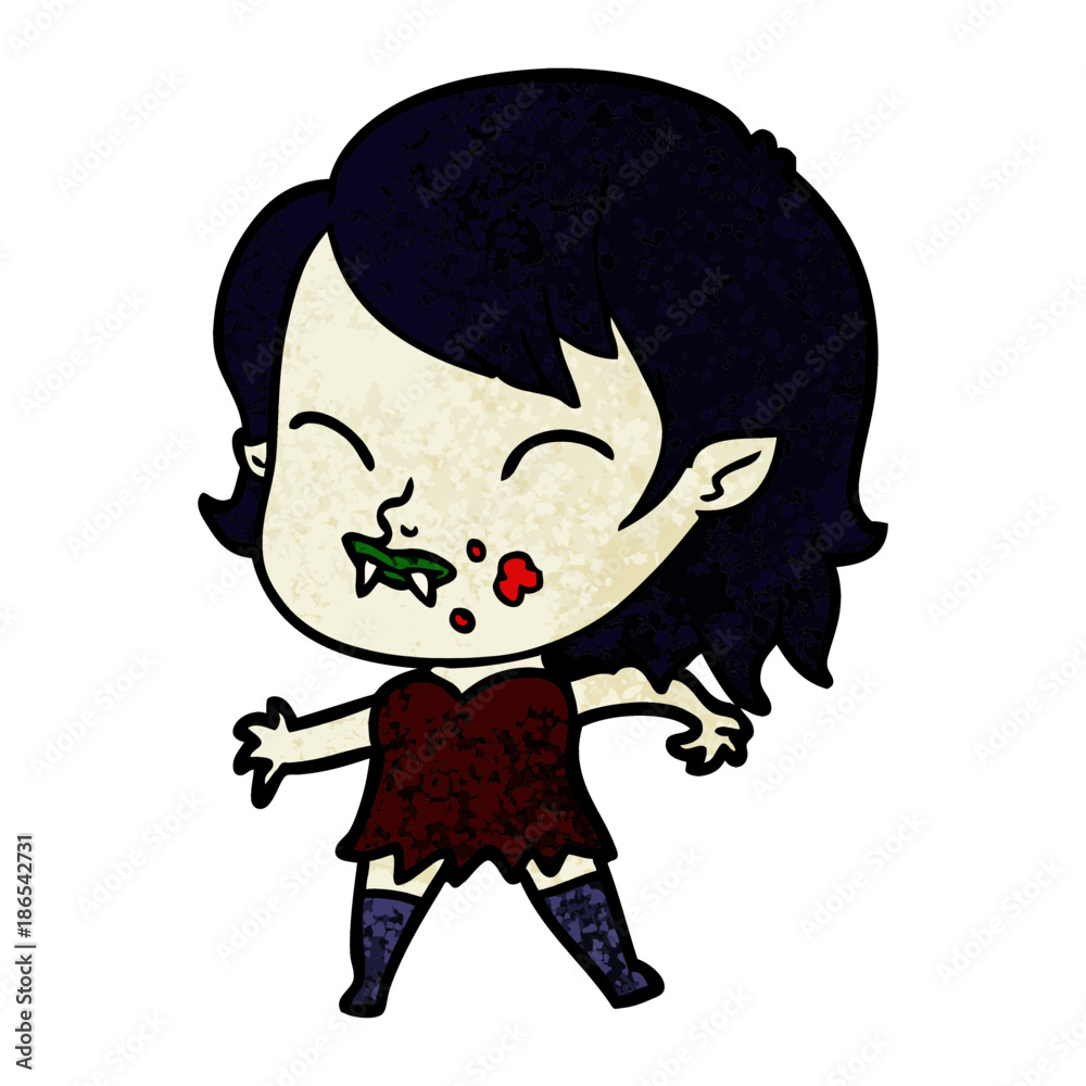 cartoon vampire girl with blood on cheek cartoon vampire girl with blood on cheek