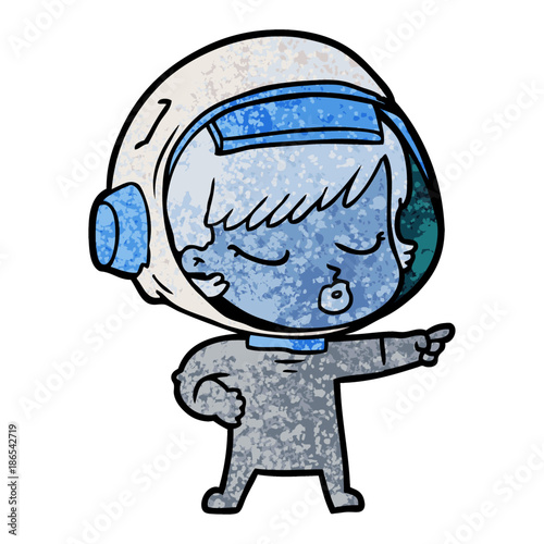 cartoon pretty astronaut girl pointing