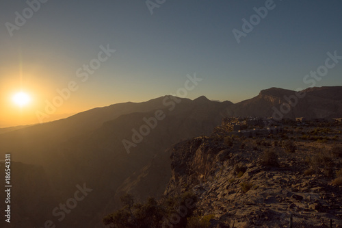 Sunset Oman Mountains at Jabal Akhdar in Al Hajar Mountains