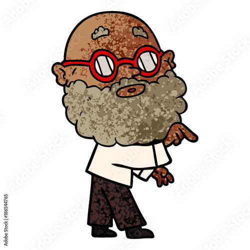 cartoon curious man with beard and glasses