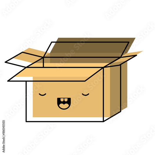 opened kawaii cardboard box in watercolor silhouette