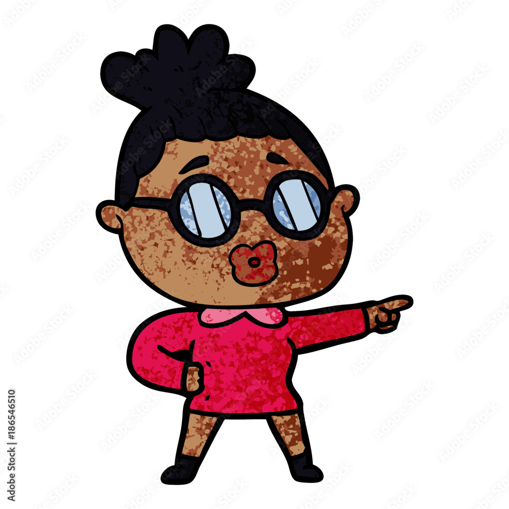 cartoon pointing woman wearing spectacles cartoon pointing woman wearing spectacles
