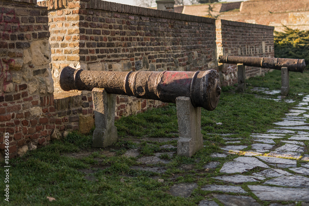 Old canons at Kalemegdan fortress wall in Belgrade