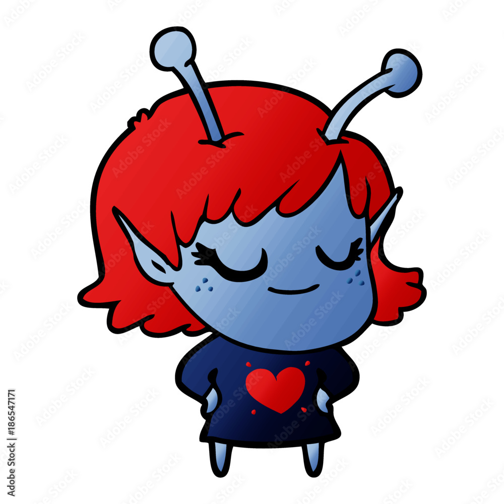 smiling alien girl cartoon with love heart smiling alien girl cartoon with love heart