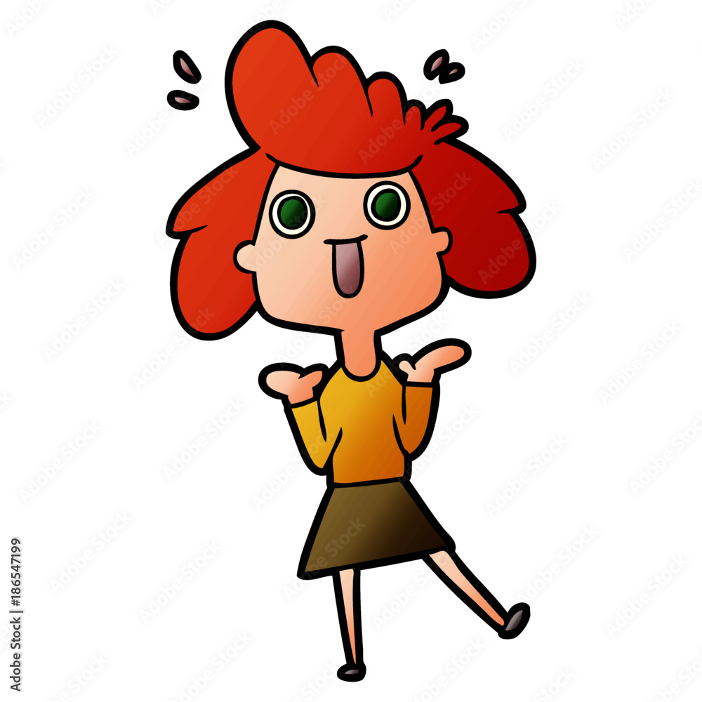 cartoon excited woman