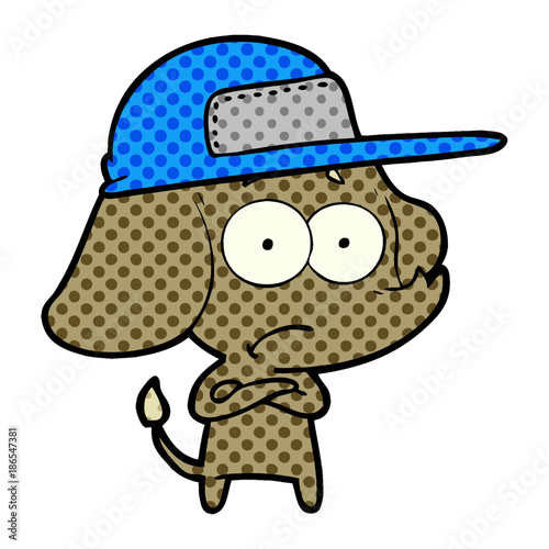 cartoon unsure elephant wearing trucker cap