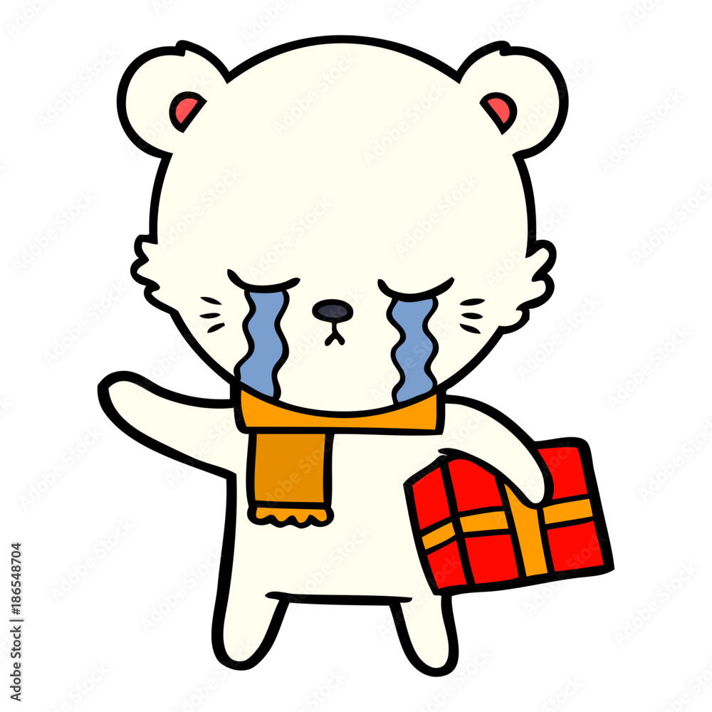 polar bear with christmas present cartoon polar bear with christmas present cartoon
