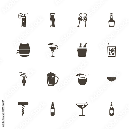 Alcoholic icons. Perfect black pictogram on white background. Flat simple vector icon.