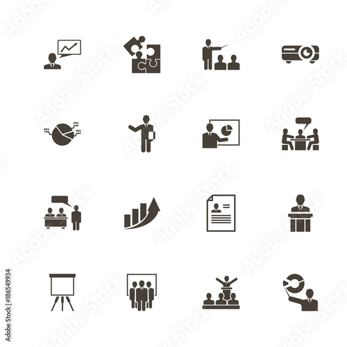 Business Presentation icons. Perfect black pictogram on white background. Flat simple vector icon.