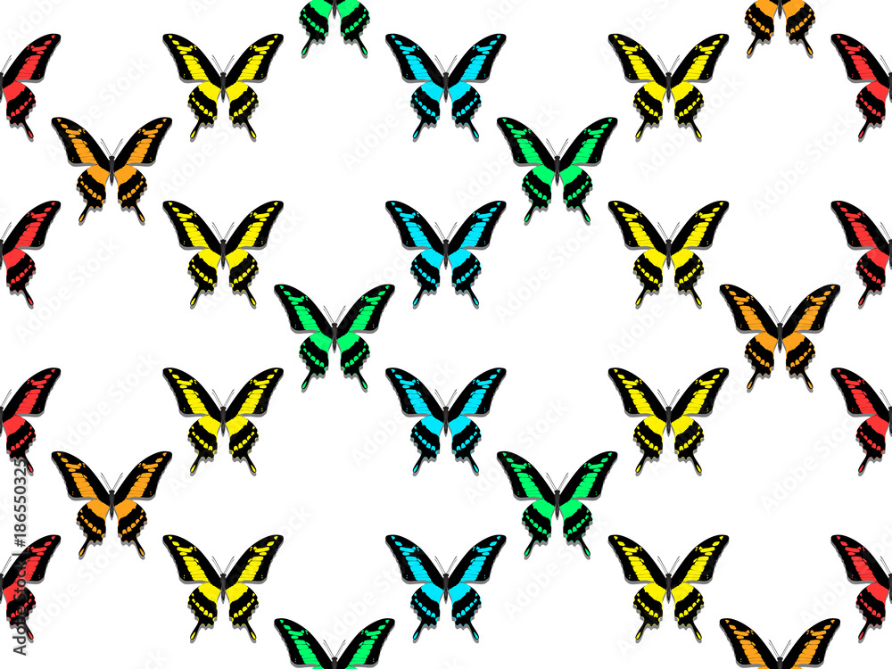 seamless pattern, butterflies of all colors of the rainbow