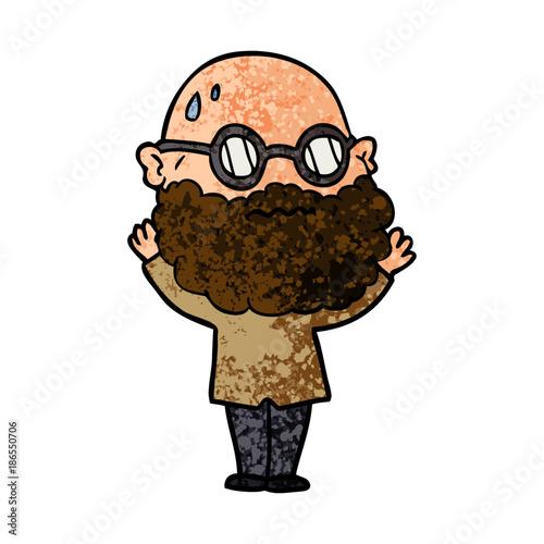 cartoon worried man with beard and spectacles