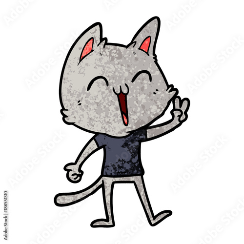 happy cartoon cat meowing