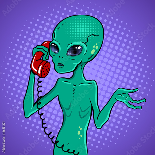 Alien speaking on phone pop art vector