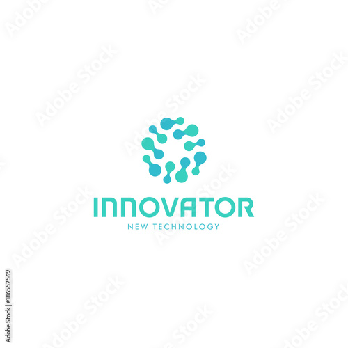 Related innovative abstract logo. New technology vector symbol. Innovator logotype.